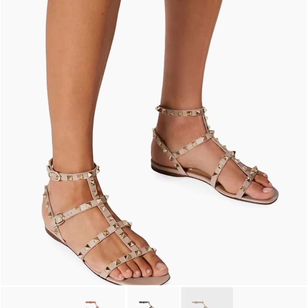 New Valentino Rockstud Caged Flat Ankle Strap Sandals Nude size 36.5/6.5